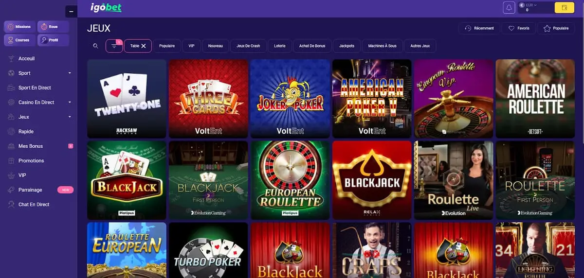 IgoBet Live Casino Lobby